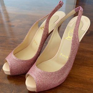 Christian Louboutin sparkly pink peep toe sandal
